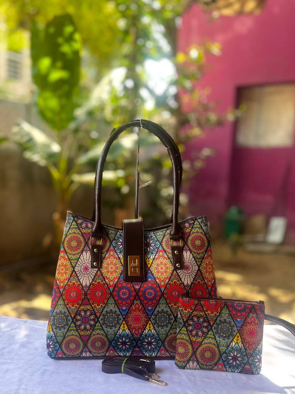 Multi Colour Pattern Double Partition Tote Bag - Design 1